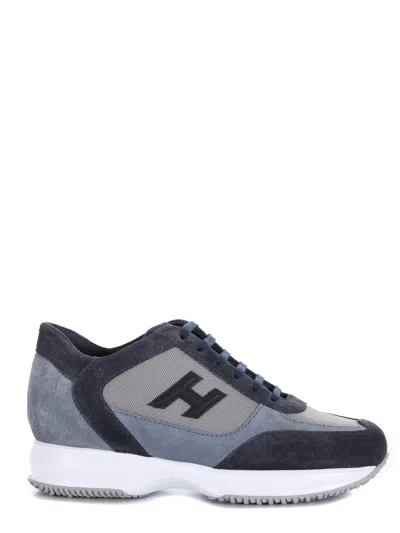 Hogan Interactive Sneakers In Suede And Smooth Leather With Technical Fabric Inserts In Blue