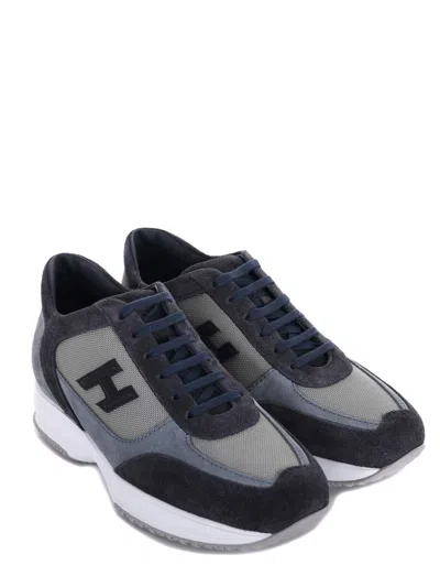 Hogan Interactive Sneakers In Suede And Smooth Leather With Technical Fabric Inserts In Blue
