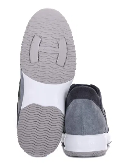 Hogan Interactive Sneakers In Suede And Smooth Leather With Technical Fabric Inserts In Blue