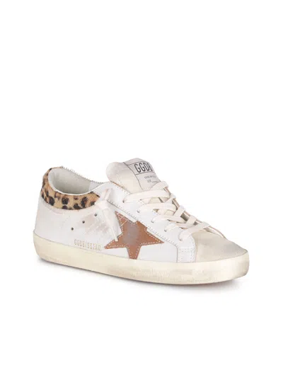 Golden Goose Super-star Sneakers In Suede With Worn Effect And Leopard Print Hairy Cow In White