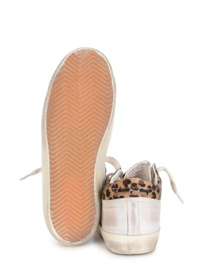 Golden Goose Super-star Sneakers In Suede With Worn Effect And Leopard Print Hairy Cow In White