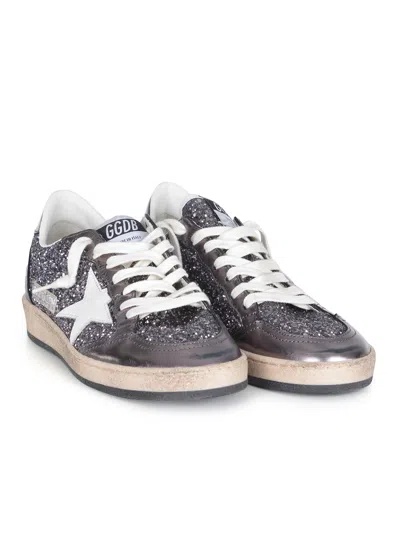 Golden Goose Deluxe Brand Women Ballstar Sneakers In Laminated Leather And Glitter In Gray