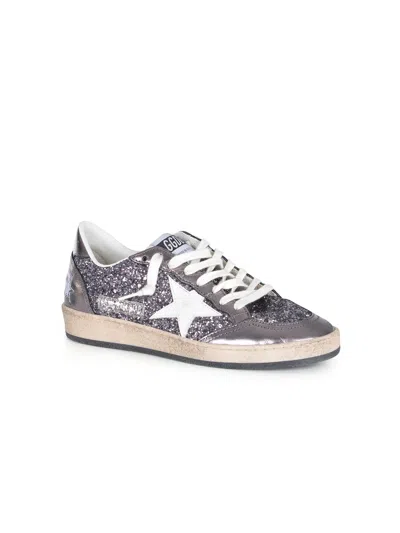 Golden Goose Deluxe Brand Women Ballstar Sneakers In Laminated Leather And Glitter In Gray