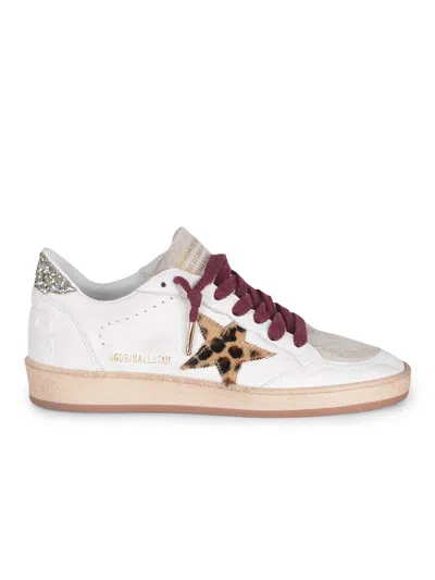 Golden Goose Ballstar White Low Top Sneakers With Glittered Star Patch On The Side And Glittered Heel With Logo L In Multi