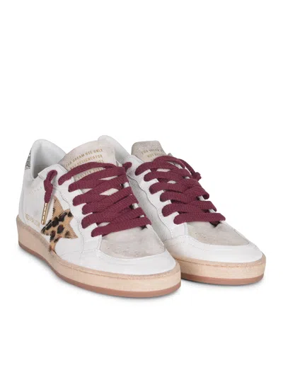 Golden Goose Ballstar White Low Top Sneakers With Glittered Star Patch On The Side And Glittered Heel With Logo L In Multi