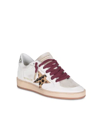 Golden Goose Ballstar White Low Top Sneakers With Glittered Star Patch On The Side And Glittered Heel With Logo L In Multi