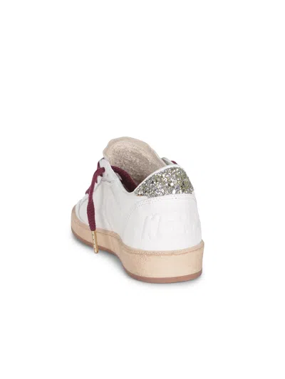 Golden Goose Ballstar White Low Top Sneakers With Glittered Star Patch On The Side And Glittered Heel With Logo L In Multi