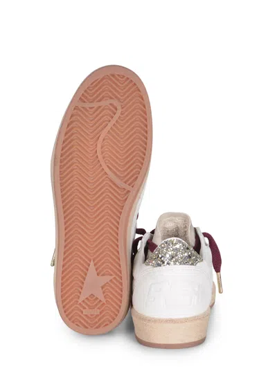 Golden Goose Ballstar White Low Top Sneakers With Glittered Star Patch On The Side And Glittered Heel With Logo L In Multi