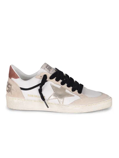 Golden Goose Ball Star Leather Upper Suede Toe And Spur Laminated Star Waxed Suede Heel Sneakers White