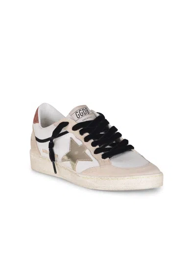 Golden Goose Ball Star Leather Upper Suede Toe And Spur Laminated Star Waxed Suede Heel Sneakers White