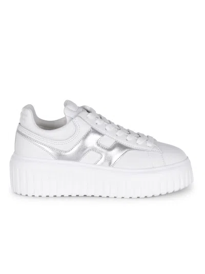 Hogan Women Silver H-stripes Leather Sneakers, 7.5 Luxury Sneakers For Women Darveys In White