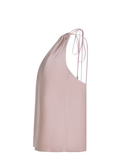 Pinko Carota Pink Sleeveless Top With Adjustable Spaghetti Straps And Ruched Neckline In Tech Fabric Woman In Neutral