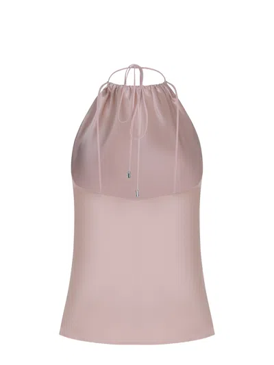 Pinko Carota Pink Sleeveless Top With Adjustable Spaghetti Straps And Ruched Neckline In Tech Fabric Woman In Neutral