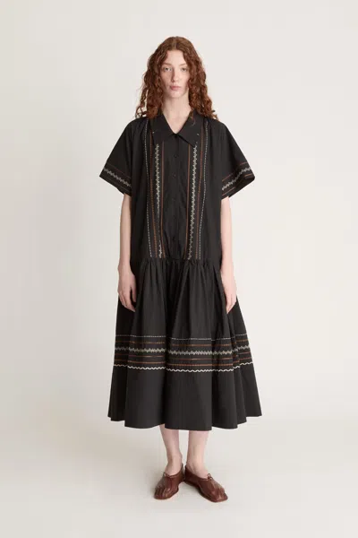 Lee Mathews Broderie-anglaise Drop-waist Dress In Black