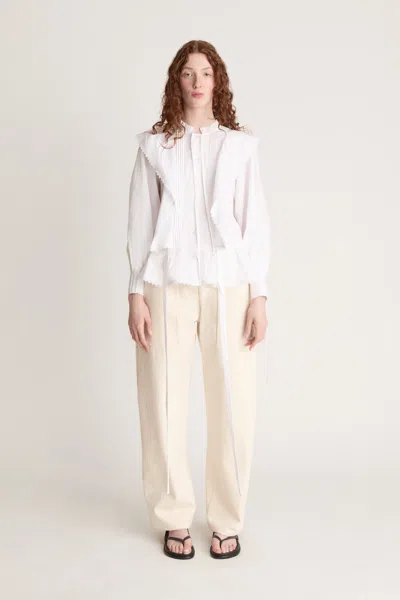 Lee Mathews Emilie Ruffled Pintuck Blouse In White