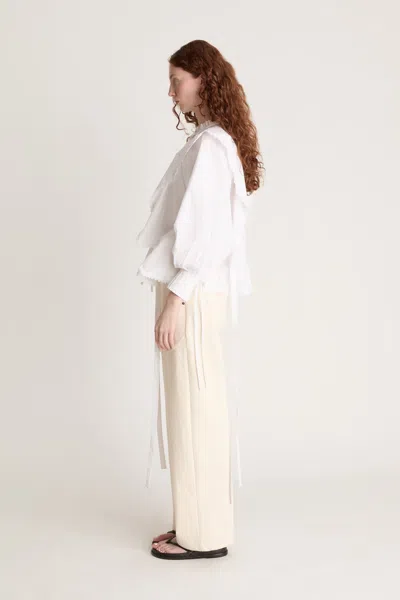 Lee Mathews Emilie Ruffled Pintuck Blouse In White