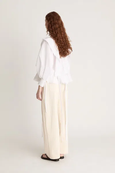 Lee Mathews Emilie Ruffled Pintuck Blouse In White