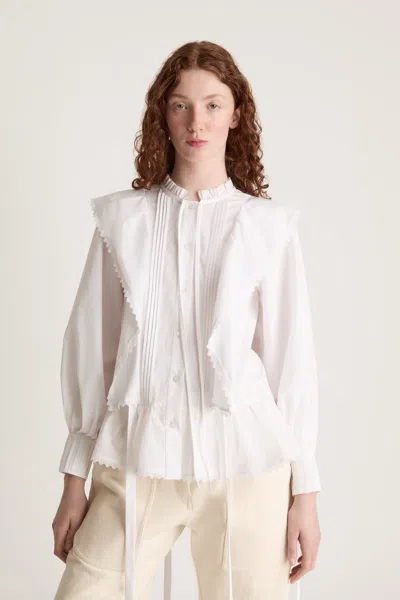 Lee Mathews Emilie Ruffled Pintuck Blouse In White