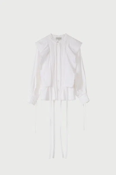 Lee Mathews Emilie Ruffled Pintuck Blouse In White