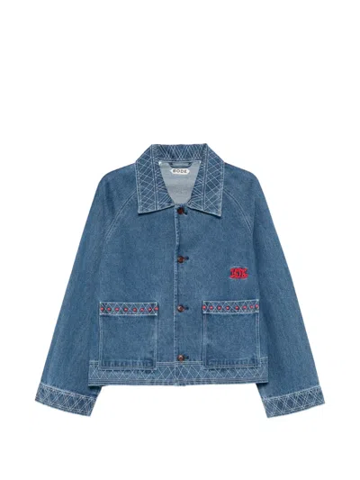 Bode Embroidered Merino Wool-blend Denim Jacket In Blue