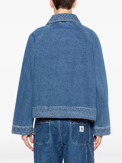 Bode Embroidered Merino Wool-blend Denim Jacket In Blue