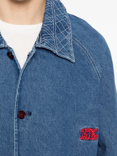 Bode Embroidered Merino Wool-blend Denim Jacket In Blue
