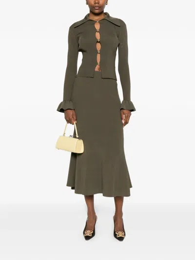 Self-portrait Oversized Collar Keyhole Button-front Shirt In Brown