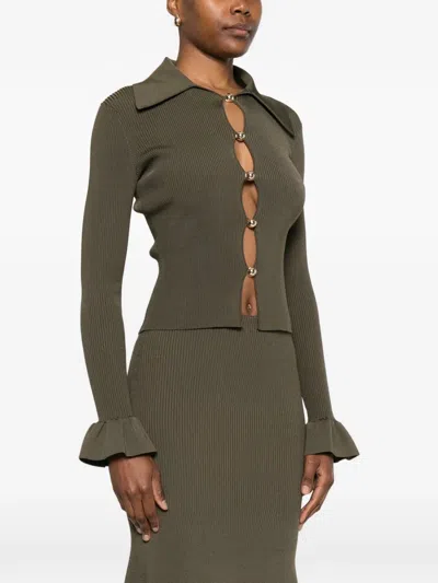 Self-portrait Oversized Collar Keyhole Button-front Shirt In Brown