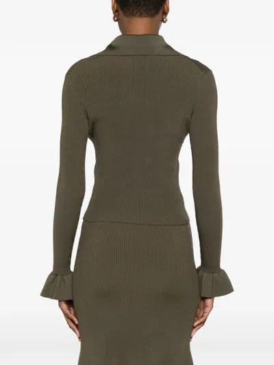 Self-portrait Oversized Collar Keyhole Button-front Shirt In Brown