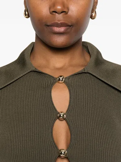 Self-portrait Oversized Collar Keyhole Button-front Shirt In Brown