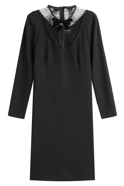 The Kooples Dress With Lace And Embellished Velvet Bow In Black