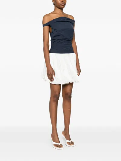 Simkhai Multicolor Salina Mini Dress With Boat Neckline And Bubble Skirt In Cotton Blend Woman In Blue