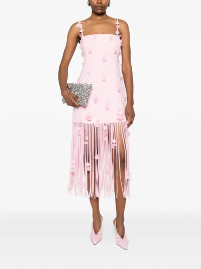 Simkhai Juliana Embellished Fringed Linen-blend Midi Dress In Pink
