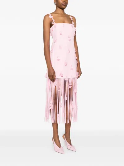 Simkhai Juliana Embellished Fringed Linen-blend Midi Dress In Pink
