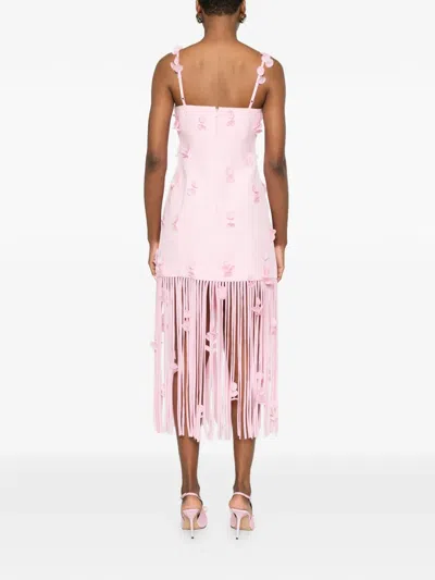 Simkhai Juliana Embellished Fringed Linen-blend Midi Dress In Pink