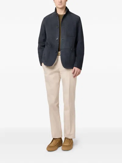 Tod's Buttoned Suede Jacket In Blue