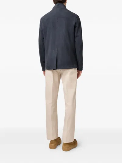 Tod's Buttoned Suede Jacket In Blue