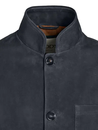 Tod's Buttoned Suede Jacket In Blue