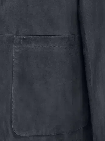 Tod's Buttoned Suede Jacket In Blue