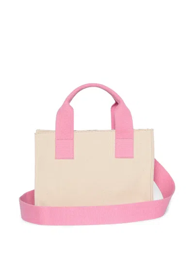 Msgm Tote Bag Rectangular Shape Top Handles Print In Neutral