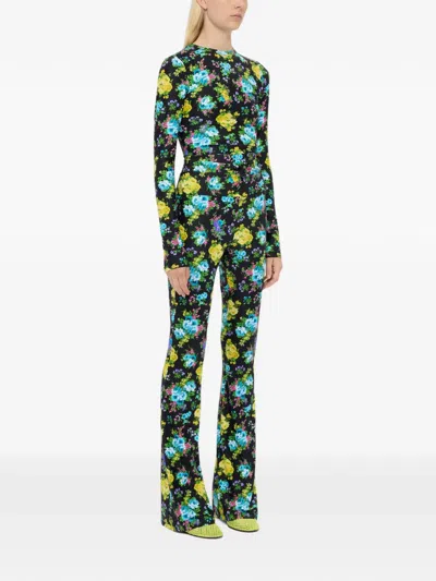 Msgm Floral Flared Trousers In Multi