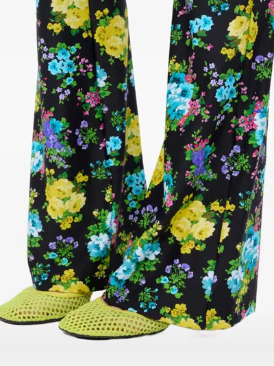 Msgm Floral Flared Trousers In Multi