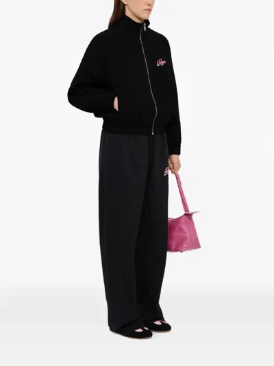 Msgm Embroidered Zip Sweatshirt In Black