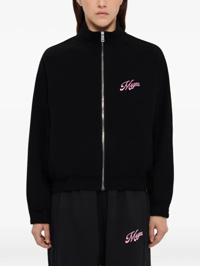 Msgm Embroidered Zip Sweatshirt In Black