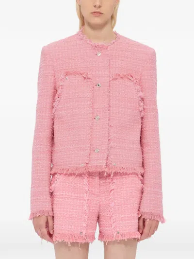 Msgm Frayed Jacket In Pink