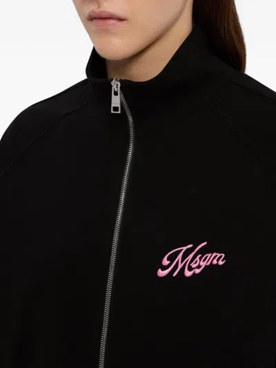 Msgm Embroidered Zip Sweatshirt In Black