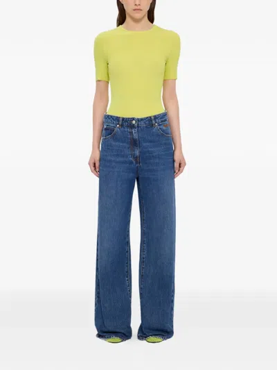 Msgm Buttoned Wide-leg Jeans In Blue