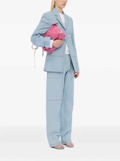 Msgm Topstitch Pocket Denim Jacket In Blue
