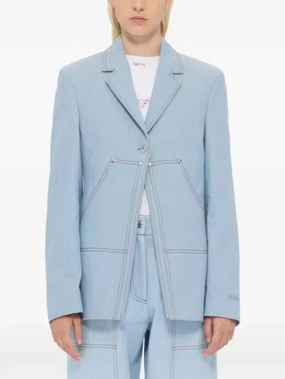 Msgm Topstitch Pocket Denim Jacket In Blue