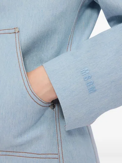 Msgm Topstitch Pocket Denim Jacket In Blue